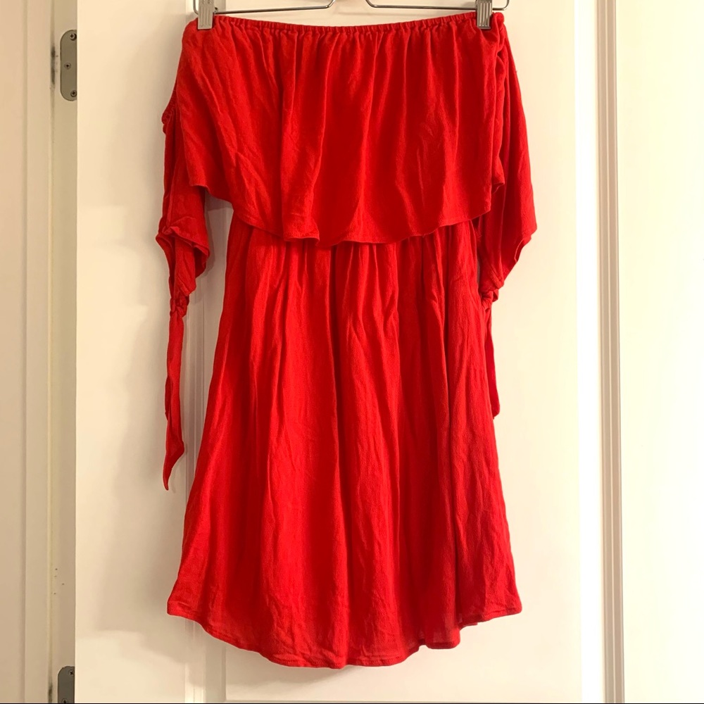 Dee Elle Off-shoulder Red Mini Dress with Sleeves